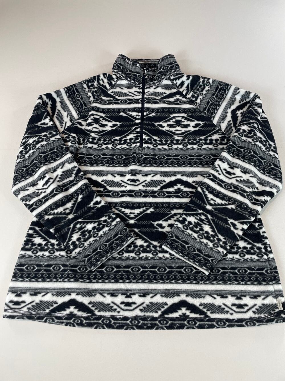 Eddie Bauer Fleece Pullover Size XL Black White Aztec Geometric Quarter Zip